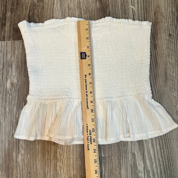 NWT Allie‎ Rose White Smoked Tube Top Cropped Ruffled Hem Women’s Size Large - Picture 5 of 8